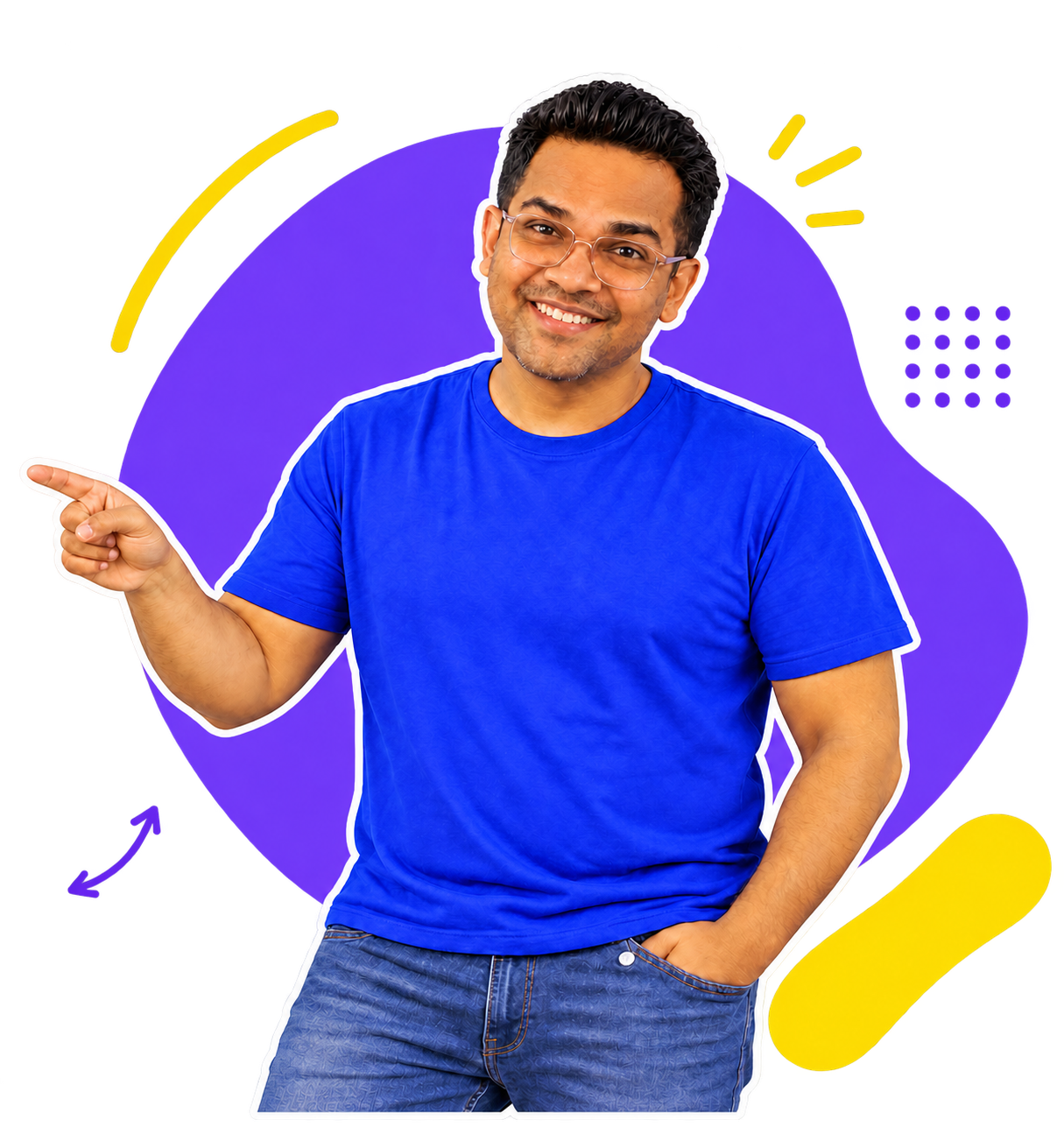 Kapil Singh smiling and pointing toward the FAQ questions
